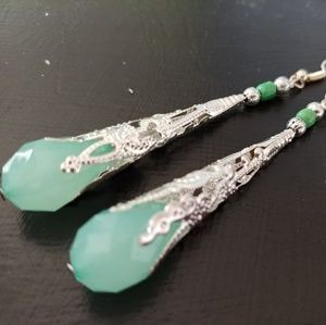 Medieval style silver & green earrings